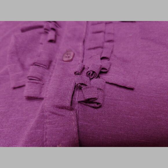 Purple Ruffle Button Front Blouse Short Sleeve Babydoll Top Women’s XL Work - Picture 4 of 6